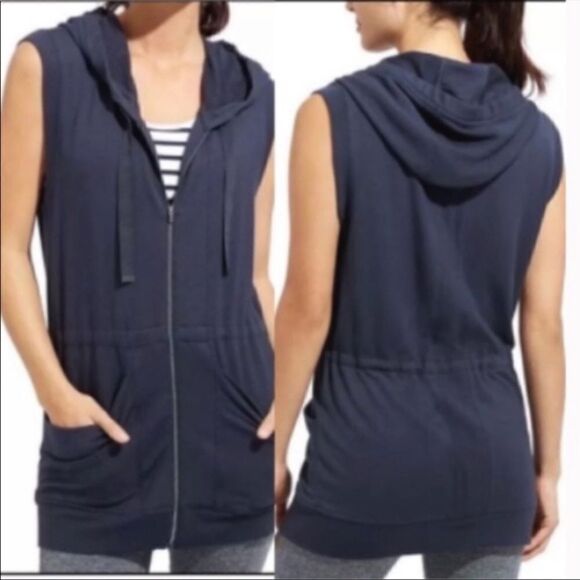 Athleta Lotus Hooded Zip Up Sleeveless Jacket Vest Size Large - Picture 2 of 10